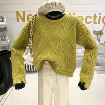Derliaus viduje prisijungti megztinis Moterų Naujų 2020 m. Rudens Žiemos Naujas Prarasti Tingus vėjas Megztinis mezgimo marškinėliai Megztinis