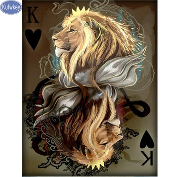 Diamond Mozaikos gyvūnų liūtas poker Diamond Tapybos Rinkinį, Pomėgius ir Amatų Kambarį Dekoro 