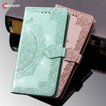 Diamond Piniginės Flip Case For Samsung Galaxy Note 10 lite S10 S20 Plus Ultra A01 A21 A31 A41 A51 A71 Odos Mandala Gėlių Dangtis