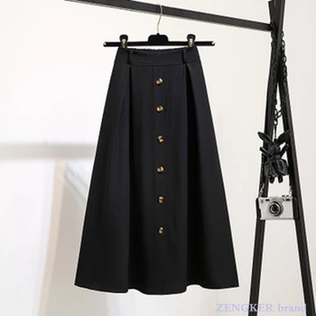 Didelio dydžio moteriški vasaros naują juosmens lieknėjimo vientisos spalvos korėjos versija aukšto juosmens pusė ilgis-line sijonas