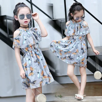 Didelis mergaičių šifono suknelė paauglių suknelė mažai mergaičių suknelės vasaros 2019 vaikai mergina drabužių dydis 3 4 5 6 7 8 9 10 11 12 metų
