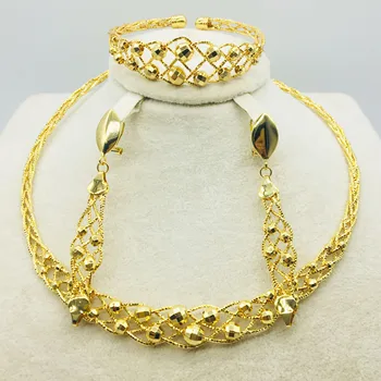 Didmeninės nauja dubajaus aukso papuošalai moterų mados karoliai prabangus papuošalų rinkinys vestuvių karoliai 24k aukso dizaino karoliai