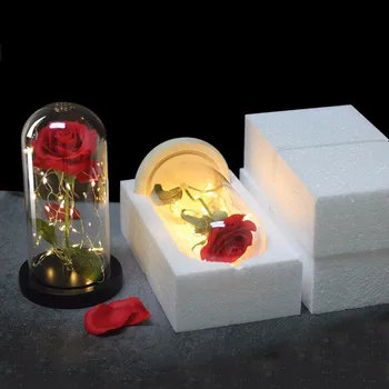 Dirbtinių Rožių Grožio Ir Žvėrys Gėlių Stiklo Kupolas Diržo LED Lempos Kalėdų Namų Dekoro Valentino Diena Naujųjų Metų Dovana