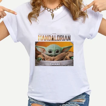 Disney Baby Yoda Grafinis T-shirt Moterims, Vasaros trumpomis Rankovėmis Aukštos Kokybės Drabužių prekinių Ženklų marškinėliai Mandalorian Mielas Ropa Mujer
