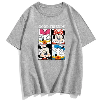 Disney Mickey Minnie Mouse Donaldas, Daisy Duck Animacinių Filmų Laišką Porų Vienodų Moterų Marškinėliai Medvilnė Tee Trumpomis Rankovėmis Viršūnes 10 Spalvų