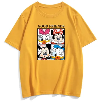 Disney Mickey Minnie Mouse Donaldas, Daisy Duck Animacinių Filmų Laišką Porų Vienodų Moterų Marškinėliai Medvilnė Tee Trumpomis Rankovėmis Viršūnes 10 Spalvų