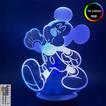 Disney Mielas Peliukas mikis Statulėlės Animacinių filmų Šviesos Baby Vaikų LED Nakties Šviesa 7 Spalvų Chnaging LED 3D Stalo Lempos Vaikai Kalėdos Dovanas