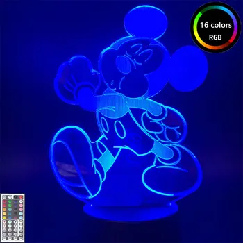 Disney Mielas Peliukas mikis Statulėlės Animacinių filmų Šviesos Baby Vaikų LED Nakties Šviesa 7 Spalvų Chnaging LED 3D Stalo Lempos Vaikai Kalėdos Dovanas