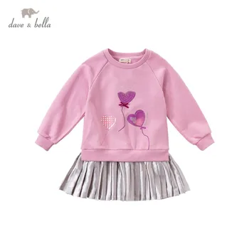 DKH14234 dave bella rudenį mergina mados lankas meilės spausdinti kratinys puoštas suknelė vaikų saldus suknelė vaikams kūdikiams lolita drabužiai