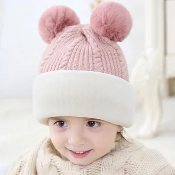 Doit 2-6 Y Žiemos skrybėlę vaikams beanies dviejų Kailių pūkų kamuoliuką berniukai Kepuraitė Vaikas mezgimo skrybėlės Apsaugoti veido, kaklo vaikas merginos Earflap Kepurės