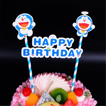 Doraemon laimingas gimtadienio tortas topper vaikams, vaikų šalis, naujas gimęs kūdikis pirmojo gimtadienio prekių gimtadienio katė tortas topper vėliavas