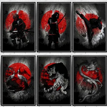 Drobė, Aliejus, Tapyba Japanese Ninja Bonsa Bushido Samurajus Kanji Rašalo Dizaino, Plakato Meno Spaudiniai Sienos Nuotraukas Kambarį Namų Dekoro