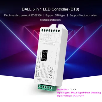 DT8 DALI 5 1 LED Juostelės Reguliatorius Skaitmeninis ekranas dimmer, viena spalva/RGB/RGBW/RGB+BMT išvesties režimu 12~24V Suderinama DL-POW1