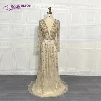 Dubai Gold-Line Prabangių Vakaro Suknelė Moterims 2020 Sparkle Duobute Blizgučiais Rankų darbo ilgomis Rankovėmis Oficialią Šalies Chalatai