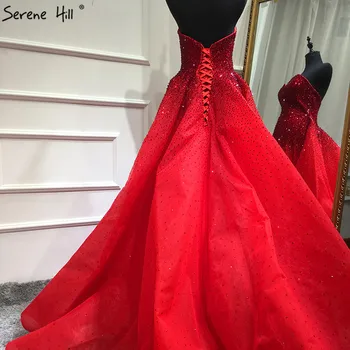 Dubajus Raudona Brangioji Seksualus Vakaro Suknelės Visiškai Kristalų Prabangos Su Traukiniu Vakare Chalatai BLA6637