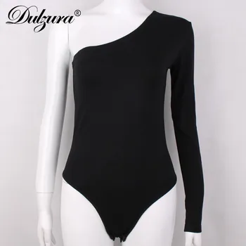 Dulzura medvilnės šlaito vieną petį vieną ilgomis rankovėmis bodysuit 2018 m. vasaros rudens moterims seksualus baltas juodas kieto kūno