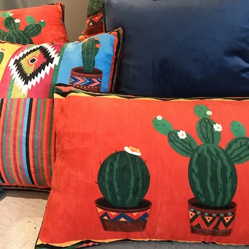 DUNXDECO Pagalvėlė Padengti Dekoratyvinės Pagalvės užvalkalą Meksikos Stiliaus Aistra Raudona Žemės Kaktusas Spausdinti Minkštas Šeniliniai Meno Kambaryje Sofa Coussin
