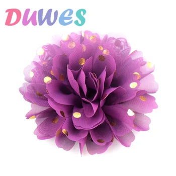 DUWES 32color funkcijos 32pcs/daug Šifono Gėlių Aukso Polka Dot Vaikų Galvos Lankai Aksesuarai, galvos apdangalai, hairbow 10cm D1219