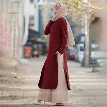 Dviejų dalių Rinkiniai Viršūnės ir Kelnės Moterims Turkijos Musulmonų Abaja Padalinta Abaja Suknelės Ramadanas Kaftan Islamo Drabužiai Suknelė Rinkiniai Kuklus