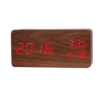Dviguba maitinimo medienos laikrodis LED ekranas, medinės žadintuvai su data/temperatūros/drėgmės, skaitmeninių laikrodžių xyzTime