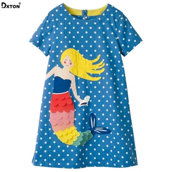 Dxton Vaikų Mergaičių Suknelė 2018 Animacinių Merginų Drabužių Taškų Trumpas Rankovės Vaikų Mergaičių Suknelė Aplikacijos Vasarą Vaikai Princesė Suknelė