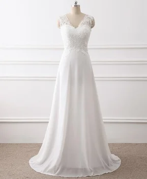 Elegantiškas klasikinis paprastas nėrinių V-Kaklo Duobute Šifono-Line Nuotakos Suknelė Vestuvių Suknelė realios nuotraukos foto fanweimei#9135 fabrikas
