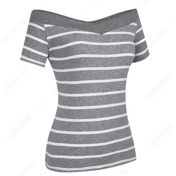 Elegantiškas nuo Peties Dryžuotas Puloveriai Tee Vasaros Moterų Atsitiktinis marškinėliai ET042