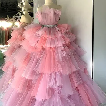 Elegantiškos Pakopų Tiulio Prom Dresses Chalatas De Soiree Ilgą Vakarinę Suknelę 2020 Kaftans Turkijos Įžymybių Šalis Suknelė Artimųjų Rytų Plius Dydis