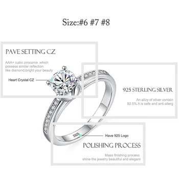 ELESHE Nekilnojamojo 925 Sterlingas Sidabro Piršto Žiedai, Moterų, Prabangos CZ Kristalų Vestuviniai Žiedai bižuterijos