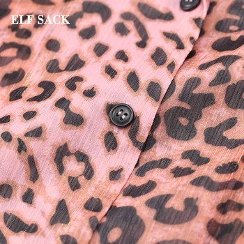ELFSACK Pink Leopard Print Prarasti Atsitiktinis Moterų Šifono Marškinėliai 2020 M. Rudenį ELF Streetwear korėjos Seksualus Ponios Palaidinės Moteris Viršūnės