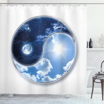 Erdvė Dušo Užuolaidos, Yin Yang Pasaulį su Mėnulio ir Saulės Harmonija Visatos Art Print, audinys Audinys Vonios kambarys Dekoro Rinkinys su