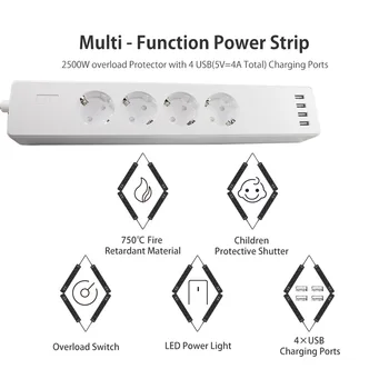 ES Smart WIFI plug Power Juostos su 4 kištukai ir 4 USB port Smart laikas Nuotolinio Valdymo suderinama su Alexa 