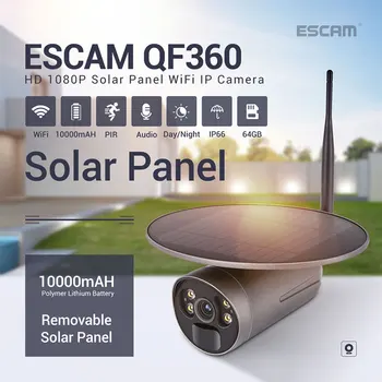 ESCAM QF360 1080P Saugykla Debesyje, WIFI Baterija PIR Signalizacijos IP Kamera Su Saulės Skydelis, Spalvotas Naktinis Matymas Dviejų krypčių Garso IP66