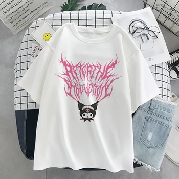 Estetinės Streetwear Marškinėlius Kuromi Kawaii Karikatūros Grafinis Spausdinti marškinėliai Moterims Harajuku Korėja Y2k Hip-Hop Moterų trumpomis Rankovėmis