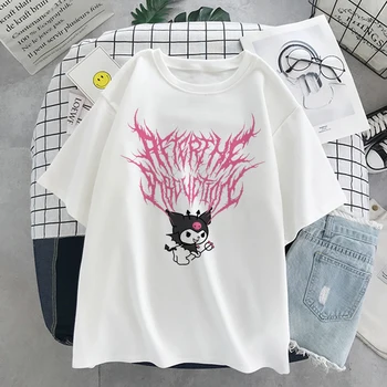 Estetinės Streetwear Marškinėlius Kuromi Kawaii Karikatūros Grafinis Spausdinti marškinėliai Moterims Harajuku Korėja Y2k Hip-Hop Moterų trumpomis Rankovėmis