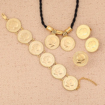 Etiopijos Aukso Monetų, Papuošalų Rinkiniai Etiopijos Monetų Rinkinys Monetų Karoliai Pakabukas Auskarai, Žiedas, Apyrankė Papuošalai