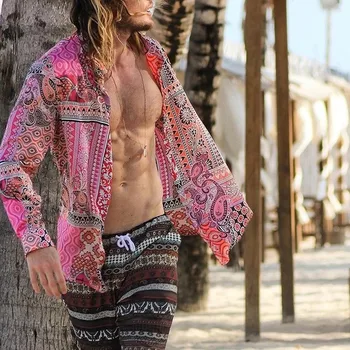 Europos ir Amerikos vyriški Marškiniai 2020 Naujas Havajų Atsitiktinis Paplūdimio Spausdinti ilgomis Rankovėmis Camisas Para Hombre vyriški Drabužiai