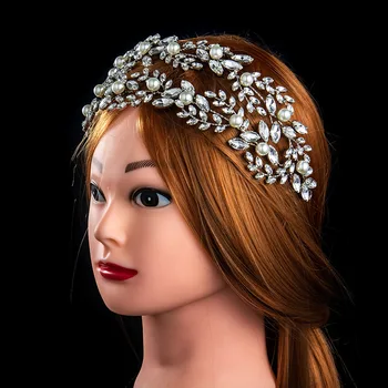 Europos Stilingas Bridal Crown Diamante Tiara su Dirbtiniais Perlais Dekoro Visą Kristalų Moterų Lankelis už Vestuvių Puotą