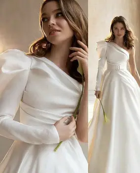 FANWEIMEI#9056 Vieno Peties Satino Elegantiškas ilgomis Rankovėmis, Uždusęs Vestuvių Suknelė Vestuvių Suknelė