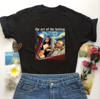 Fashionshow-JF Meno Pažintys kompoto T-shirt Marškinėliai Abstraktaus Meno Mona Lisa Dažų Da Vinci Marškinėliai