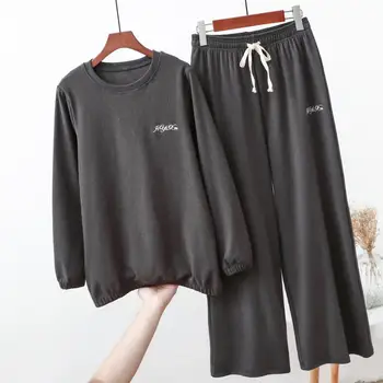 Fdfklak Naujų Rudenį, Žiemą Šilta Sleepwear 2 Gabalas Rinkiniai Moterų Medvilnės Pižama Homewear M-XXL Dydžio Pijama Pyjama