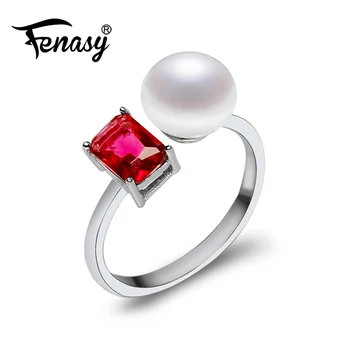 FENASY Naujas Spalvingas Ruby mielas office stiliaus perlų žiedai moterims,bižuterijos 8-9mm AAAA geometrinis ,925 sterlingas sidabro žiedas