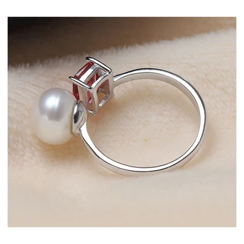 FENASY Naujas Spalvingas Ruby mielas office stiliaus perlų žiedai moterims,bižuterijos 8-9mm AAAA geometrinis ,925 sterlingas sidabro žiedas