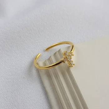 Fengxiaoling Nekilnojamojo 925 Sterlingas Sidabro Kelis Zircons Kryžiaus Atidaryti Žiedai Moterų Europos Stiliaus Aukso Žiedus Elegantiškas Papuošalai
