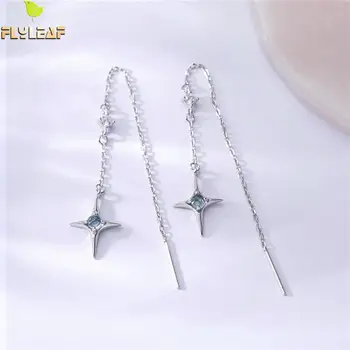 Flyleaf Arkties Žvaigždės Kristalų Earings Bižuterijos Ilgai Lašas Auskarai Moterims, Nekilnojamojo 925 Sterlingas Sidabro Fine Jewelry