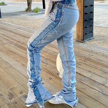 FNOCE 2020 m. rudenį moterų kankina džinsai aukštosios gatvės mados atsitiktinis aukšto juosmens plisuotos laisvas kelnes džinsinio keptuvės