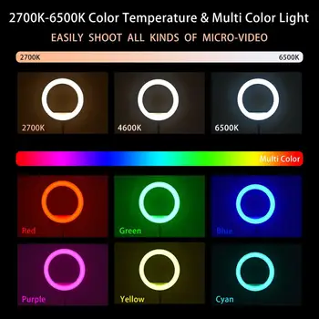 FOSOTO 18 Colių Led RGB Šviesos Žiedas Fotografijos Apšvietimo 2700-6500K Žiedas Lempa Su Trikoju ir USB Prievado Ringlight Telefono Makiažas