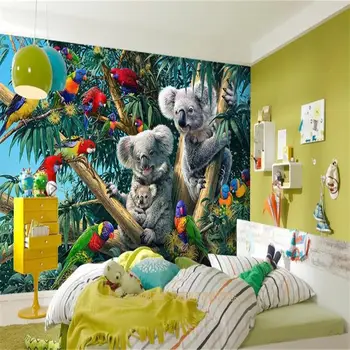 Foto tapetai užsakymą 3d freskos gyvenamasis kambarys, vaikų kambarys forest papūga koala aliejaus tapybai sofa-lova, TV foną tapetai sienos 3d