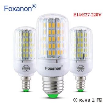 Foxanon 6pcs E27 220V LED Lempos 5730 SMD LED Lemputė E14 Kukurūzų 24 30 42 64 80 89 108 136 Led Lempos Bombillas Šviesos Lampada Apšvietimas