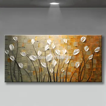 Frameless Ranka-dažytos Abstrakčiai Aliejaus Tapybai šiuolaikinio Storio naftos Peilis baltos gėlės ant Drobės, Nuotraukos sienos Menas Namų Dekoro